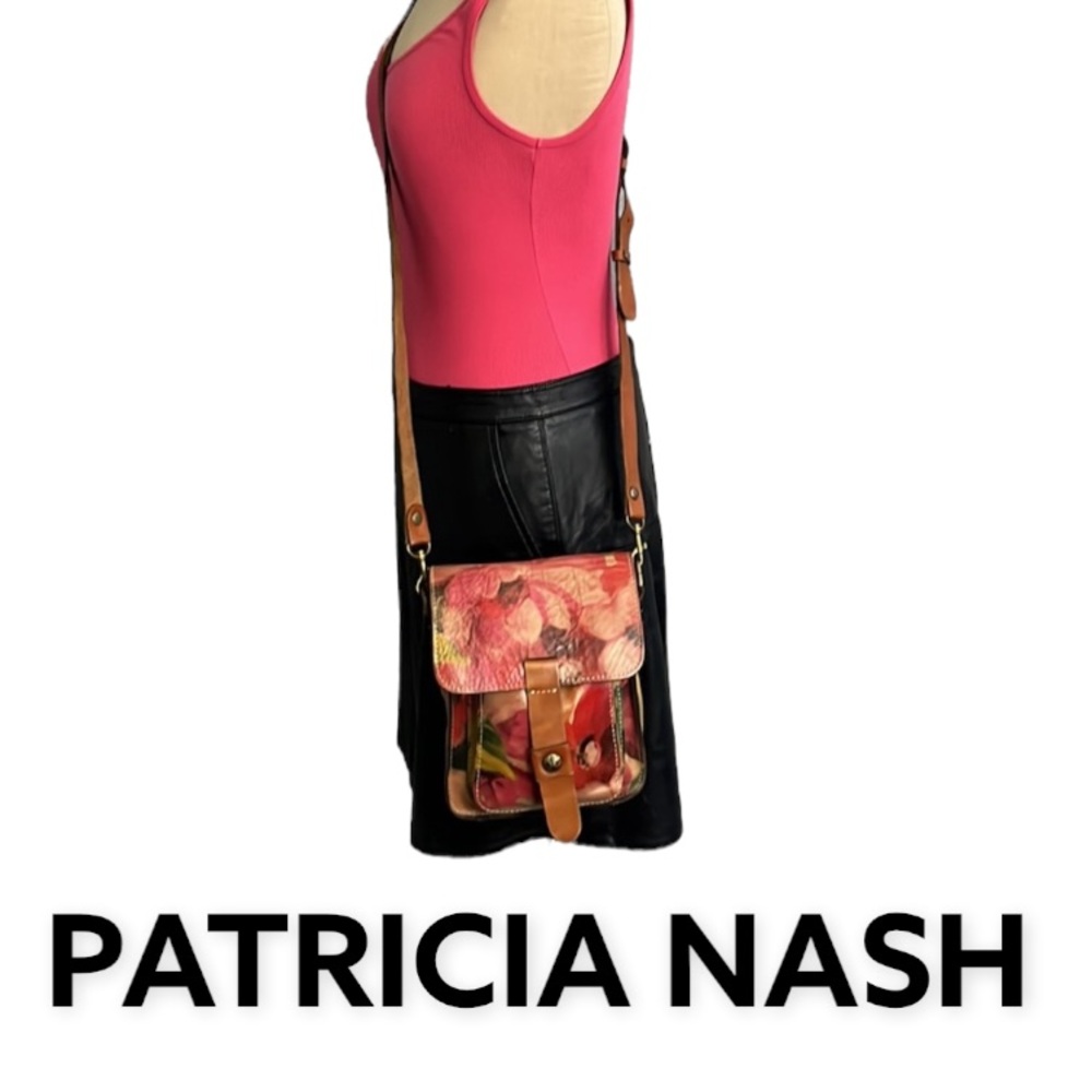 Authentic Patricia Nash floral leather crossbody handbag purse